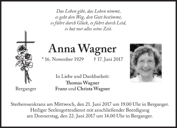 Traueranzeige von Anna Wagner von Süddeutsche Zeitung