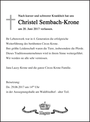 Traueranzeige von Christel Sembach-Krone von Süddeutsche Zeitung