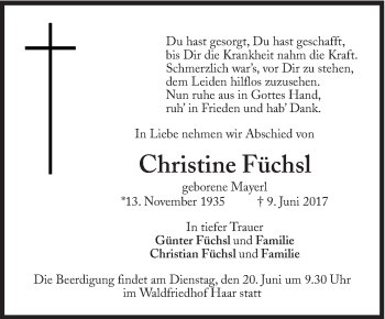 Traueranzeige von Christine Füchsl von Süddeutsche Zeitung
