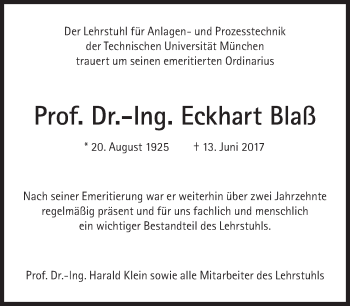 Traueranzeige von Eckhart Blaß von Süddeutsche Zeitung