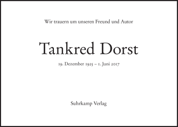 Traueranzeige von Tankred Dorst von Süddeutsche Zeitung