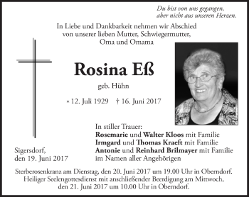 Traueranzeige von Rosina Eß von Süddeutsche Zeitung