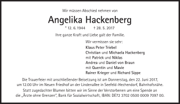 Traueranzeige von Angelika Hackenberg von Süddeutsche Zeitung