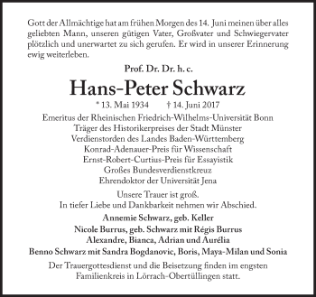 Traueranzeige von Hans-Peter Schwarz von Süddeutsche Zeitung