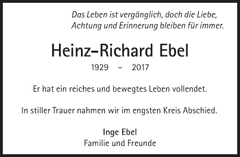 Traueranzeige von Heinz-Richard Ebel von Süddeutsche Zeitung