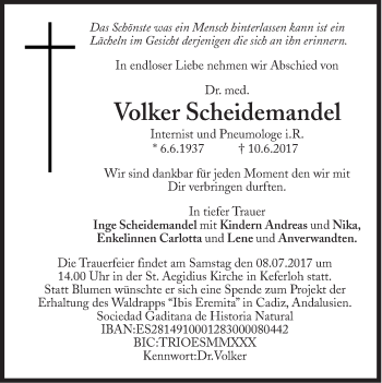 Traueranzeige von Volker Scheidemandel von Süddeutsche Zeitung