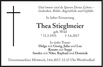 Traueranzeige von Thea Stieglmeier von Süddeutsche Zeitung