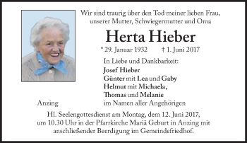 Traueranzeige von Herta Hieber von Süddeutsche Zeitung