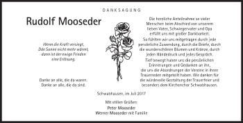 Traueranzeige von Rudolf Mooseder von Süddeutsche Zeitung