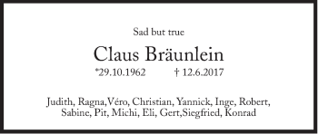 Traueranzeige von Claus Bräunlein von Süddeutsche Zeitung