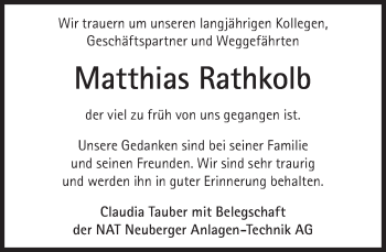 Traueranzeige von Matthias Rathkolb von Süddeutsche Zeitung