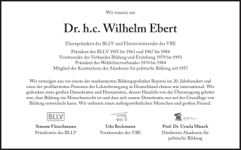 Traueranzeige von Wilhelm Ebert von Süddeutsche Zeitung
