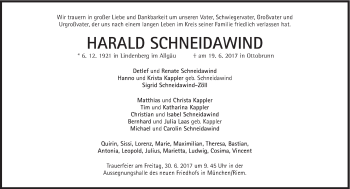 Traueranzeige von Harald Schneidawind von Süddeutsche Zeitung