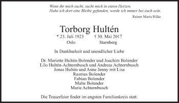 Traueranzeige von Torborg Hultén von Süddeutsche Zeitung