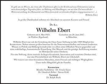 Traueranzeige von Wilhelm Ebert von Süddeutsche Zeitung