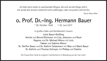 Traueranzeige von Hermann Bauer von Süddeutsche Zeitung