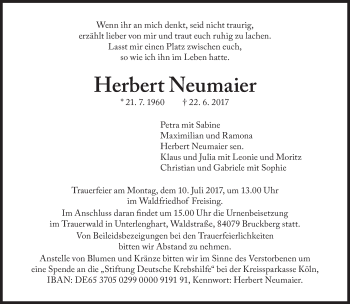 Traueranzeige von Herbert Neumaier von Süddeutsche Zeitung