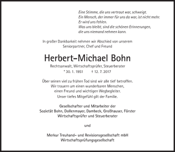 Traueranzeige von Herbert-Michael Bohn von Süddeutsche Zeitung