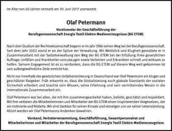 Traueranzeige von Olaf Petermann von Süddeutsche Zeitung