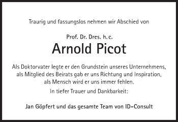 Traueranzeige von Arnold Picot von Süddeutsche Zeitung