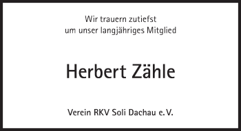 Traueranzeige von Herbert Zähle von Süddeutsche Zeitung