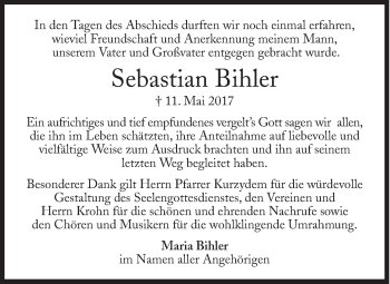 Traueranzeige von Sebastian Bihler von Süddeutsche Zeitung
