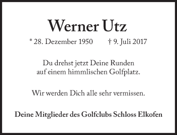 Traueranzeige von Werner Utz von Süddeutsche Zeitung