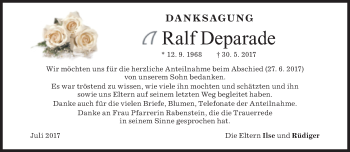 Traueranzeige von Ralf Deparade von Süddeutsche Zeitung