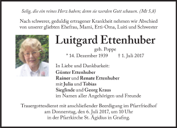 Traueranzeige von Luitgard Ettenhuber von Süddeutsche Zeitung