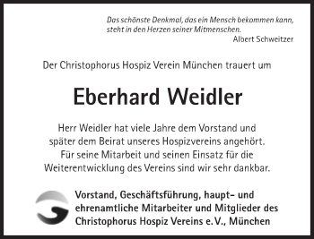 Traueranzeige von Eberhard Weidler von Süddeutsche Zeitung