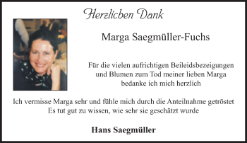 Traueranzeige von Marga Saegmüller-Fuchs von Süddeutsche Zeitung