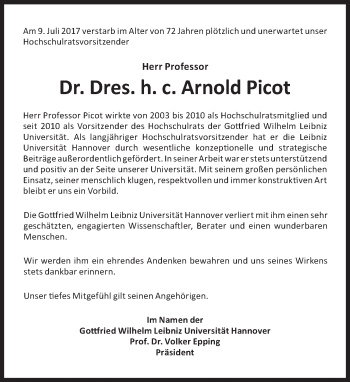 Traueranzeige von Arnold Picot von Süddeutsche Zeitung