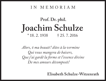 Traueranzeige von Joachim Schulze von Süddeutsche Zeitung