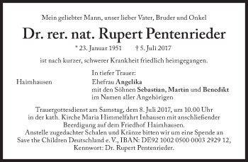 Traueranzeige von Rupert Pentenrieder von Süddeutsche Zeitung