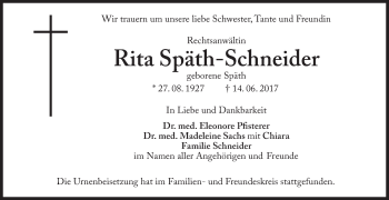 Traueranzeige von Rita Späth-Schneider von Süddeutsche Zeitung