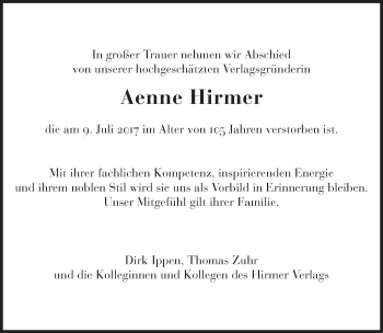 Traueranzeige von Aenne Hirmer von Süddeutsche Zeitung