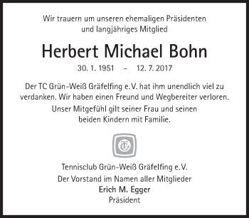 Traueranzeige von Herbert-Michael Bohn von Süddeutsche Zeitung