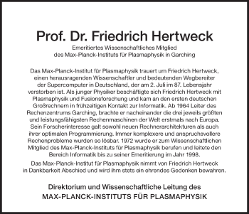 Traueranzeige von Friedrich Hertweck von Süddeutsche Zeitung