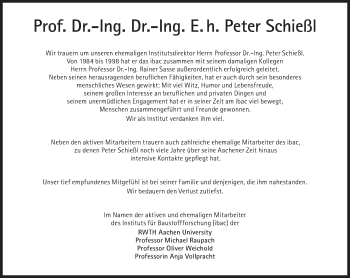 Traueranzeige von Peter Schießl von Süddeutsche Zeitung