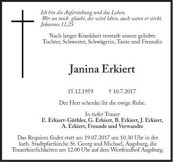 Traueranzeige von Janina Erkiert von Süddeutsche Zeitung