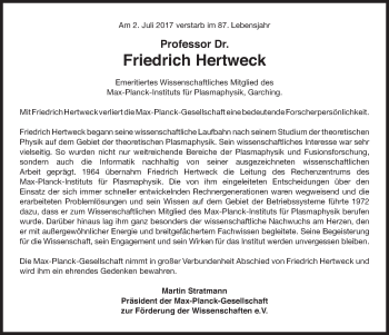 Traueranzeige von Friedrich Hertweck von Süddeutsche Zeitung