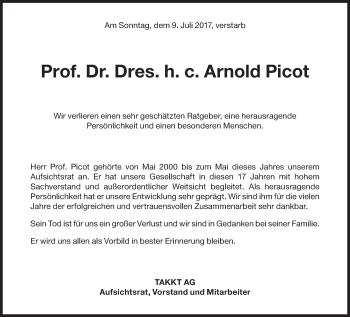 Traueranzeige von Arnold Picot von Süddeutsche Zeitung