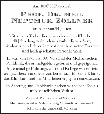 Traueranzeige von Nepomuk Zöllner von Süddeutsche Zeitung
