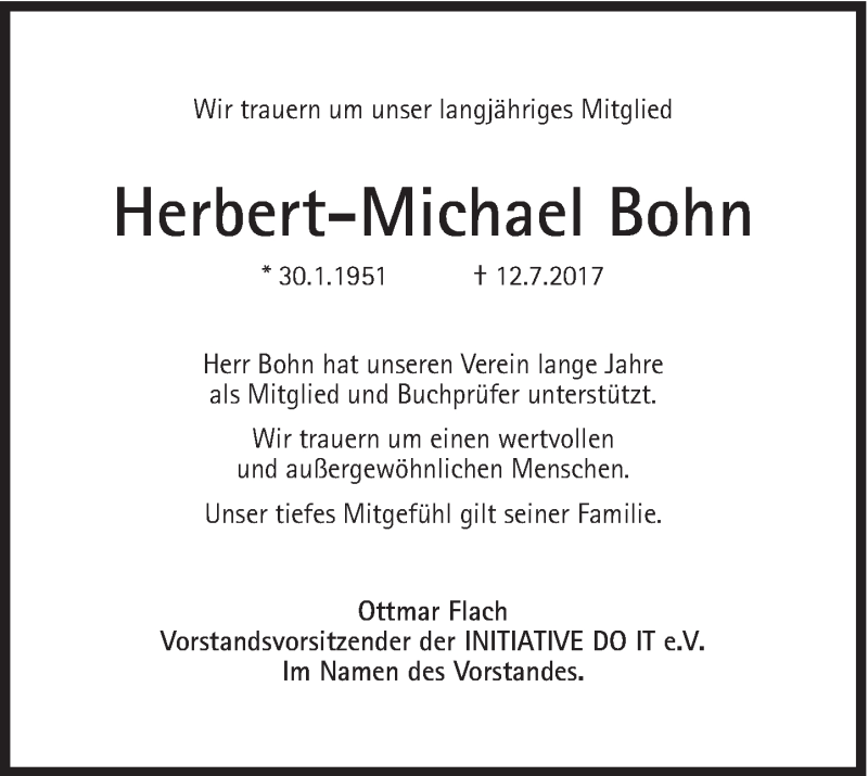  Traueranzeige für Herbert-Michael Bohn vom 19.07.2017 aus Süddeutsche Zeitung
