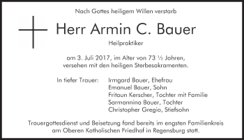 Traueranzeige von Armin C. Bauer von Süddeutsche Zeitung