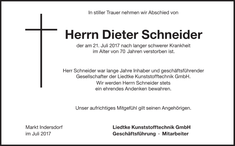  Traueranzeige für Dieter Schneider vom 25.07.2017 aus Süddeutsche Zeitung