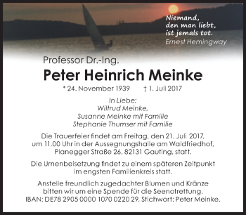 Traueranzeige von Peter Heinrich Meinke von Süddeutsche Zeitung