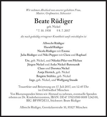 Traueranzeige von Beate Rüdiger von Süddeutsche Zeitung