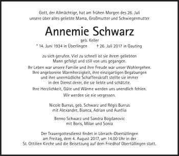 Traueranzeige von Annemie Schwarz von Süddeutsche Zeitung