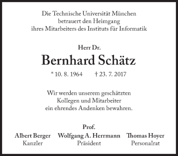 Traueranzeige von Bernhard Schätz von Süddeutsche Zeitung